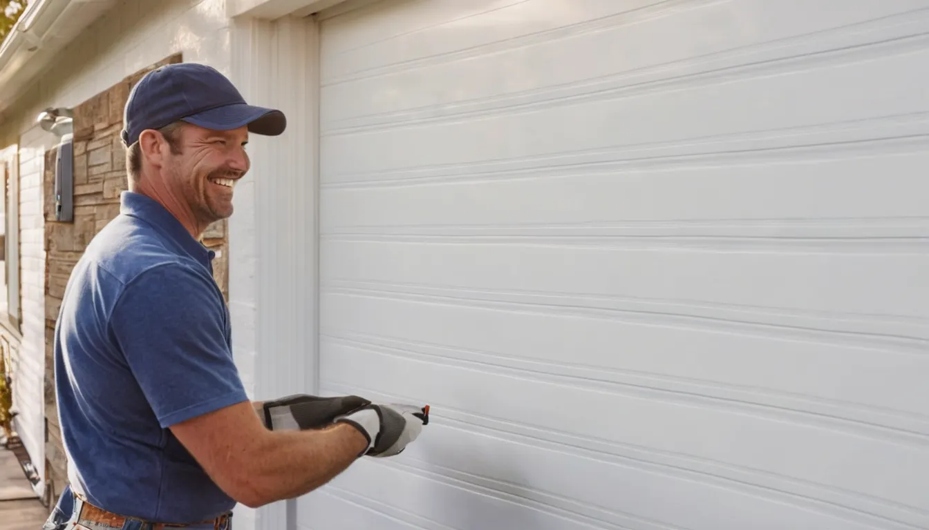 A friendly provider checking the track on a new garage door at a Lake Forest home