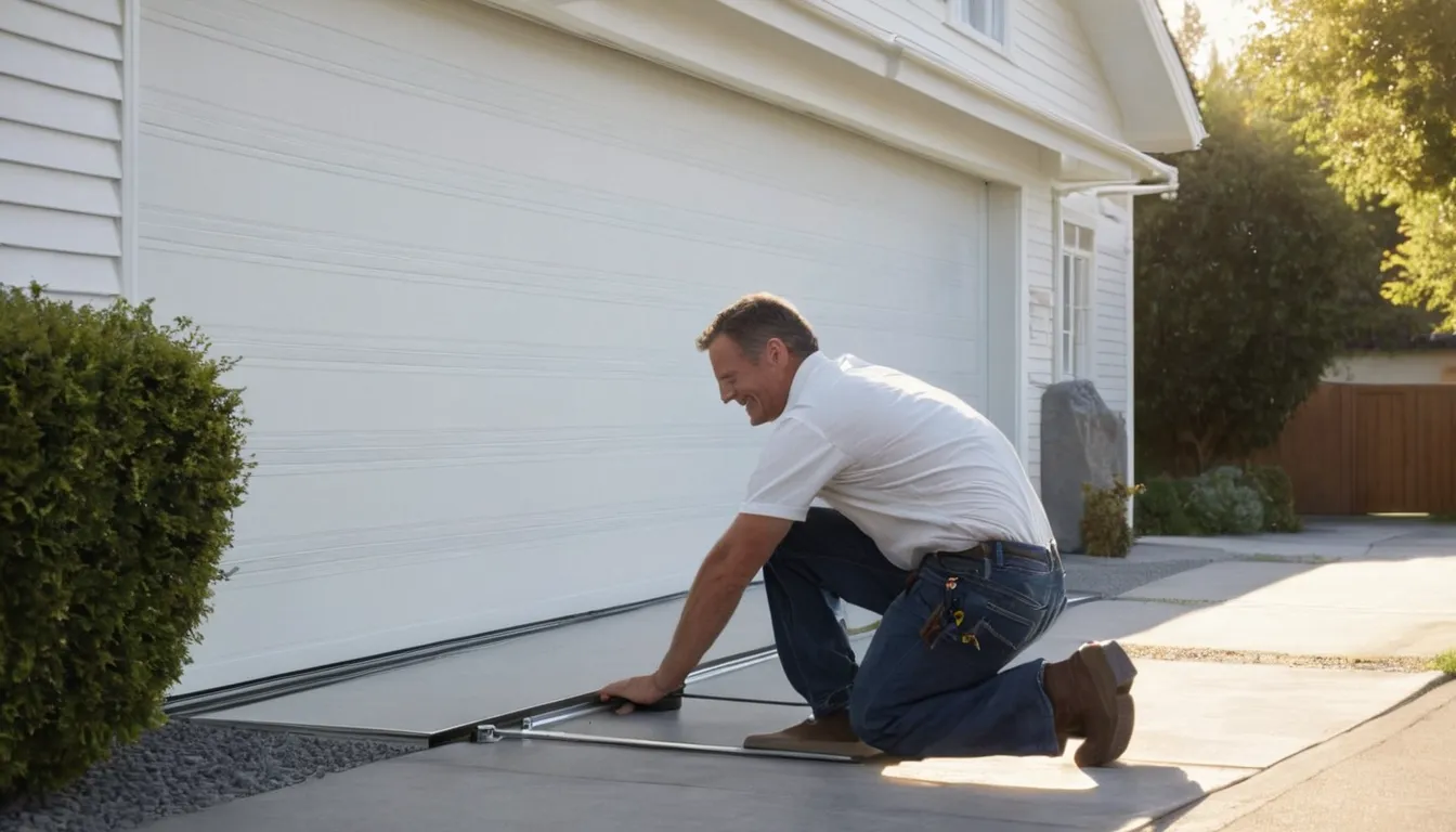Local garage door provider inspecting the track and spring of a residential garage door in the Lake Forest area